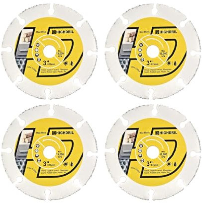 HIGHDRIL Disco Carburo para Madera 75mm x Árbol 10mm - 4Piezas Discos de Corte Soldados al Vacío para Madera Escayola Goma Tubería Plástico