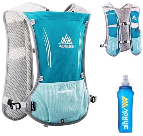 TRIWONDER 5L Trinkrucksack, Ultraleicht Laufweste, Laufrucksack mit 1.5L Trinkblase oder 500ML Flasche Fahrradrucksack für Laufen, Marathon Radfahren (Hellblau - mit 500ml Flasche, Einheitsgröße)