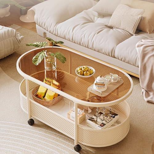 Mesita Auxiliar Cristal con Ruedas, Mesa Auxiliar Salon Lateral,Mesita de Noche Multifunción Carrito Carro Salón para Sofá Cama Escritorio Café con Almacenamiento para Dormitorio, Balcón,Comedor(Wit,6