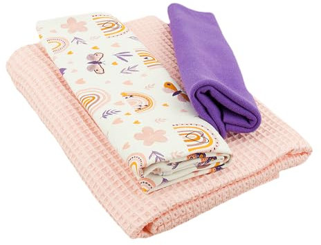 Stoffpaket - Jersey Stoff Kinderstoff SET Bündchen Waffel Schmetterlinge lachs - je 50 cm
