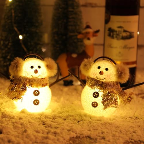 2 Stück Weihnachten Deko Mit LED Licht - Schneemann Figuren Tischdeko Batteriebetrieben für Innen, Kamin, Büro, Zimmer - Weihnachtsgeschenke (A)