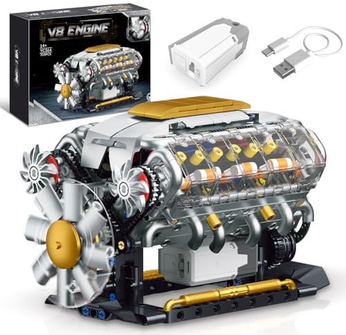 QLT QIAOLETONG Technik V8 Motor Bausatz Modell Klemmbausteine, Ideas Mini V8 Eigene Modellbausatz für Erwachsene (703 Teile)