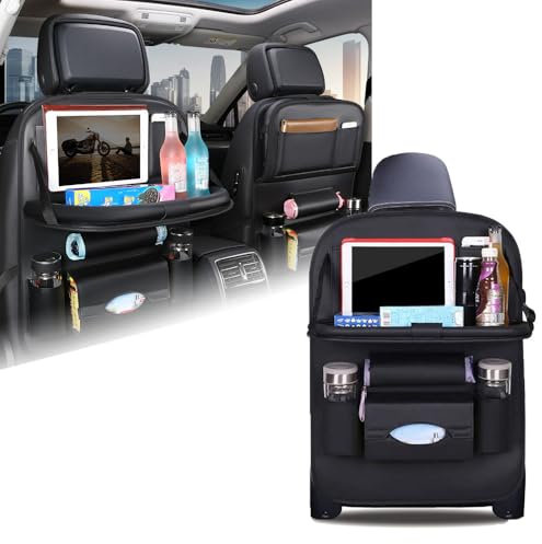 ZDHXZYQ Auto Rückenlehnenschutz für Renault Zoe, Auto Organizer mit Faltbarer Tischablage, Wasserdicht Multifunktionale Aufbewahrungstasche,B-Black