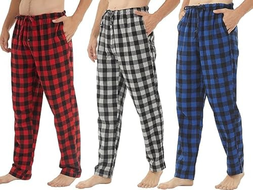 BEGIANT 2er Pack Pyjamahose Herren Baumwolle Flanell Weiche Schlafanzughose Kariert Männer Pj Bottoms Lounge Schlafanzug mit Knopfleiste und Taschen