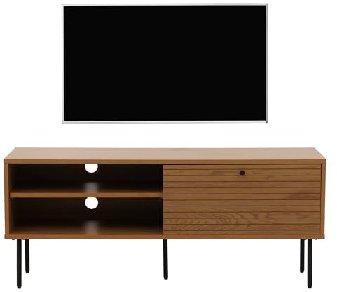 Porta TV HWC-N78, mobile basso, tavolino lowboard scandinavo metallo legno melamina MVG 50x120x40cm - naturale