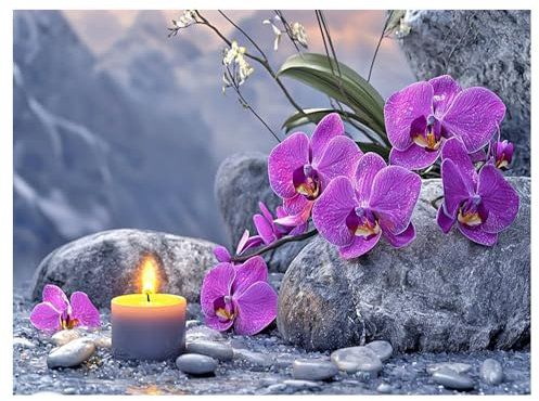 DCIDBEI Diamond Painting Orchidee Kerze 50x40cm Landschaft Zen Diamant Malerei Stickerei Malen nach Zahlen Orchideen Diamant Painting Bilder Landschaften und Natur Basteln Mosaik Stickerei Set Blumen