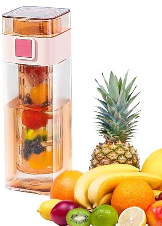Wasserflasche für Obst, quadratisch, motivierend, auslaufsicher, Wasserflasche mit Fruchteinsatz für Outdoor, Fitnessstudio, Reisen, wiederverwendbare Flasche