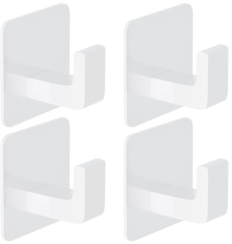 GmwyCzV 4 Piezas Ganchos Adhesivos para Pared,Colgador Toalla Baño Aluminio de 5 Kg (Máx),Ganchos Adhesivo Impermeable sin Taladrar,Colgadores Adhesivos Resistentes para Baño, Cocina(Blanco)