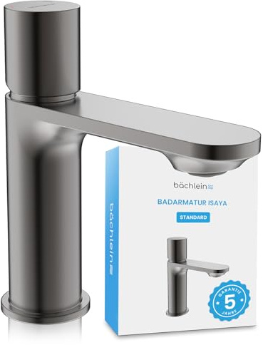 Bächlein Badarmatur Isaya in modernem Design, Einhebelmischer mit langlebiger Keramikkartusche und Montage-Set, Bad Wasserhahn Anthrazit
