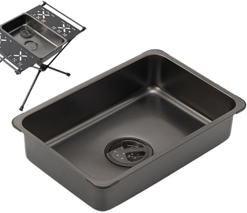 Duroecsain Lavabo d'extérieur à fermeture éclair | Lavabo de camping portable en acier inoxydable – Bac de lavage multifonction avec arrêt de vidange pour camping, pique-nique, voyage, barbecue, pêche