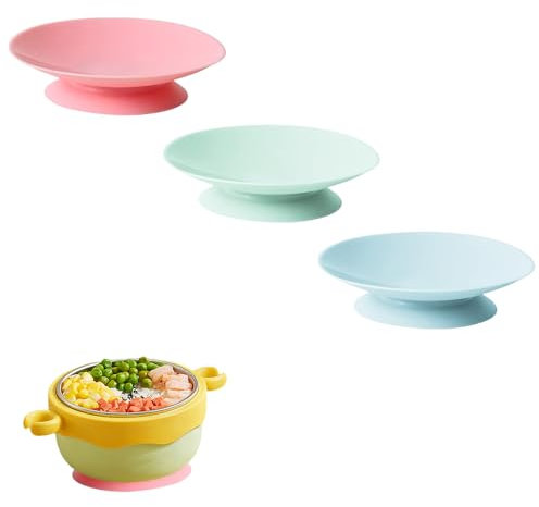3PCS Silicone Suction Cups for Tableware, Double Sided Strong Hold Suction Plates for Glass Table Tops, Fixing Plates Bowls Dishes, Non-Slip Suction Pads