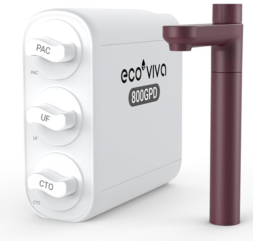 Ecoviva Untertisch Wasserfilter 800G 0.01µm Ultrafiltration, 0 Abwasser & stromlos, NSF Zertifiziert, Entfernt Schwermetalle, 9-Stufen, Brauner Wasserhahn