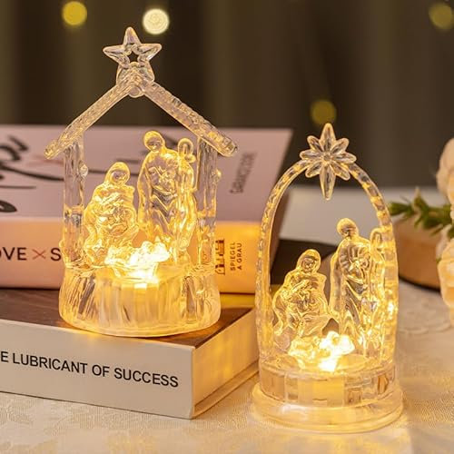 Weihnachtsdeko Weihnachtskrippe mit LED Lichtern, Krippe Weihnachten aus Acryl, Beleuchtet Krippe Deko Figuren, Weihnachtskrippe Beleuchtung Lichter für Weihnachten Dekoration Innen Tischdeko (A)
