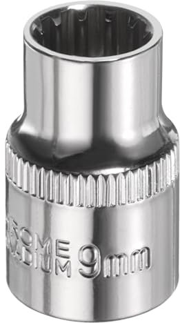 sourcing map 12 Points Socket 3/8 Drive 9mm Metric Shallow Impact Socket Cr-V Steel Chrome Plating Flip Sleeve Nut Driver Wrench for Home Auto Nuts Bolts Repair