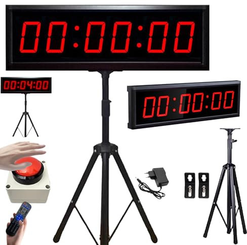 Countdown Timer, Stoppuhr für Wettbewerbe Spieltimer 2.3 Zoll Gym Timer mit Stativ Fernbedienung Stoppuhr Sport 6 Stelliges Herunter-/Hochzählfunktion 12/24H Einstellbare Helligkeit (Laden)