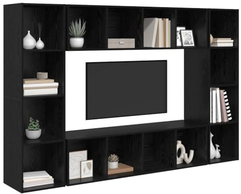 vidaXL TV Cabinet 4 pcs Black 37 x 37 x 142.5 cm Engineered Wood, Living Room Storage, Modern Tv Stand, Durable, Compact, Rectangular Entertainment Cabinet, Stylish Home Media Unit, Indoor Decor