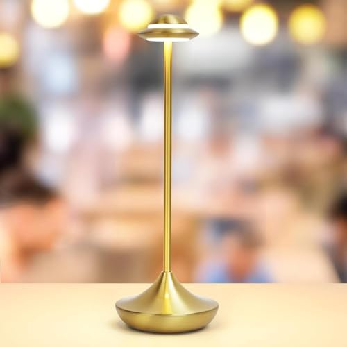 AoLa Akku Tischlampe Kabellos LED Touch Dimmbar Tischleuchte USB-C Aufladbar Metall Nachttischlampe Modern Design Innen und Außen Tragbar Schreibtischlampe 2000mAh Batteriebetrieben,Gold