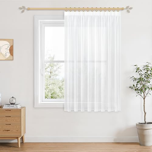 CUTEWIND Gardinen für Schienensystem Gardinen Wohnzimmer Vorhang Weiß 160 x 300 cm (HxB), Vorhänge Elegant Voile Vorhang Halbtransparent Schiene Schlafzimmer Küche Kinderzimmer 1er Set