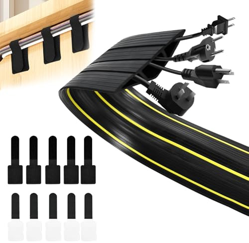 Zithgen 2 Meter Kabelbrücke Boden Kabelkanal, Bodenkanal für Kabel Flach Bodenkabelschutz mit 3 Kabelkanäle, Boden Kabelabdeckungen mit Klett Kabelbinder für Haus, Büro, Schule, Garage Kabelschutz