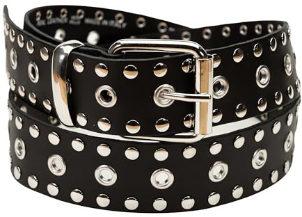 Heart Rock Cintura uomo in vera pelle con borchie piatte e rivetti forati, cintura uomo pelle stile rock e biker, cintura nera borchie nickel free - Made in italy