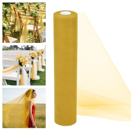 Alaoo Tüll Stoff Rolle, Stoff Spule Tüll Band, 29CM*26M Netting Polyester Spule Ideal für DIY Crafts Tutu Rock Handwerk Bogen Party Dekoration Geschenk (Gelb)
