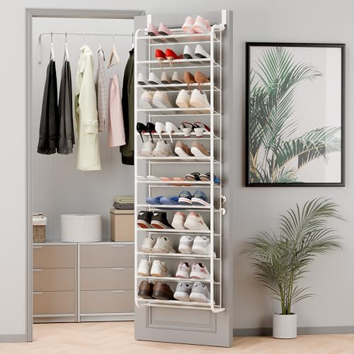 Whitmor 36 pares de organizadores de zapatos para colgar sobre la puerta, organizador de zapatos colgante de 12 niveles, soporte de metal resistente y malla, zapatero colgante para organizador y