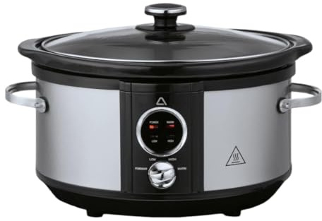 Schongarer 3,5 L Slowcooker Speisenwärmer Keramik-Gartopf Multikocher aus Edelstahl mit Antihaftbeschichtung
