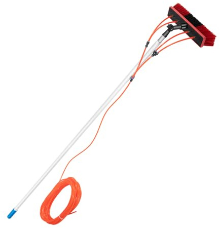 HIJNXG Asta telescopica per la pulizia delle finestre, fotovoltaica, con tubo da 20 m, aste da 7,4 m, spazzola da 35 cm, per finestre alte, impianti solari e camion