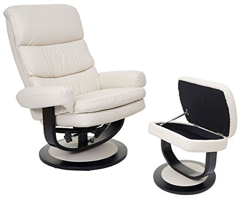 Mendler Relaxsessel HWC-C16, Fernsehsessel TV-Sessel Hocker mit Staufach, MVG-Zertifiziert - Kunstleder Creme