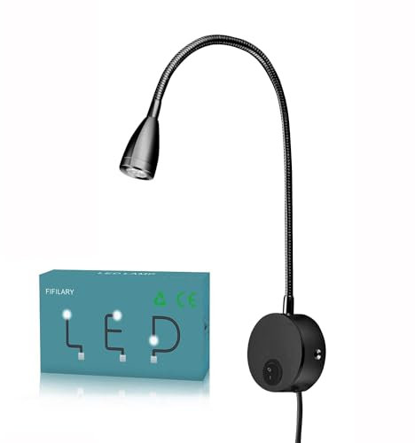 Schwanenhals Lampe,LED-Leuchte mit Aluminium-Schwanenhals Wandbefestigung Leselampe für Schlafzimmer Büro warm-weiß,100-200LM/3000K/3W/110-220V-LED,Lichtemissionswinkel:30 °, Länge:28cm