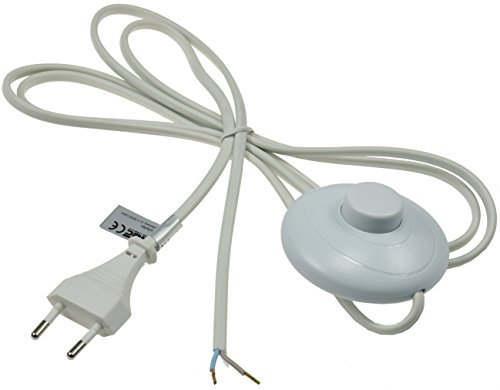 Kabel mit Fuß-Schalter 2m für Lampen Leuchten Euro Geräte Netzkabel 2-polig Tret-Schalter Weiß