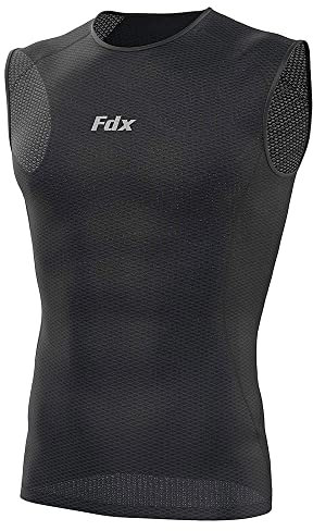 FDX Cool Mesh Base Layer Sleeveless - Men’s Summer Cycling Vest - Ultralight, Breathable, Anti-Odour Bicycle Skins Tops - Under-Shirts for Running, Gym, Workout Training, Hiking (Black, Small)