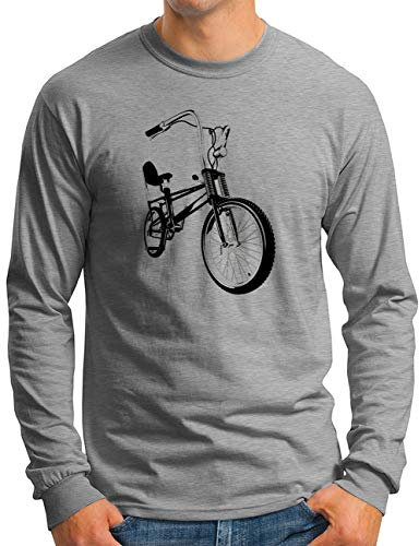 OM3® Bonanza Fahrrad Langarm Shirt - Herren - Retro Vintage Rad Bonanzarad II BW - Grau Meliert, XL