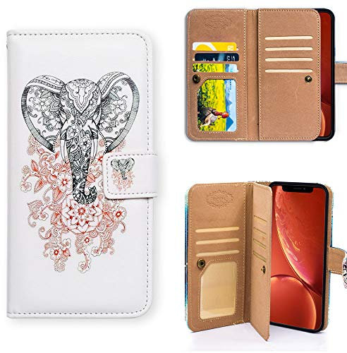 Bcov iPhone 11 Case, Black Tribal Elephant Multifunction Wallet Leather Case For iPhone 11