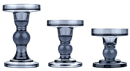 Lewondr Glas Kerzenhalter, 3 Stücke Kristallklar Kerzenständer in Unterschiedlicher Größe, Elegant Tischdekoration Teelichthalter für Romantisch Abendessen Hochzeit Weihnachten Geburtstag - Blau