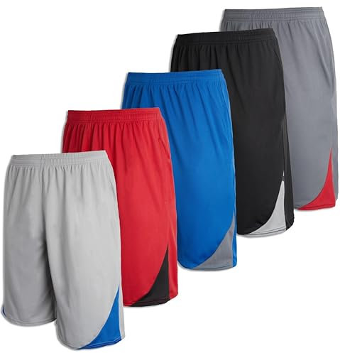 Dresmannst Real Essentials Jungen 5er-Pack Mesh Active Athletic Performance Basketball Shorts mit Taschen, Laufshorts