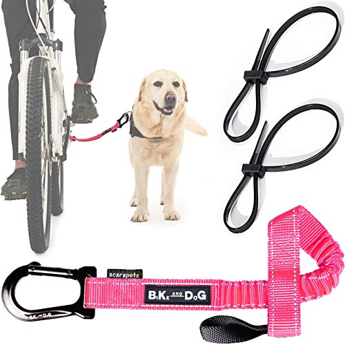 BIKE AND DOG - Guinzaglio per cani da bicicletta, fissaggio senza attrezzi, possibilità di imbracatura speciale, include 2 lacci da bicicletta. Brevettato. (Rosa)