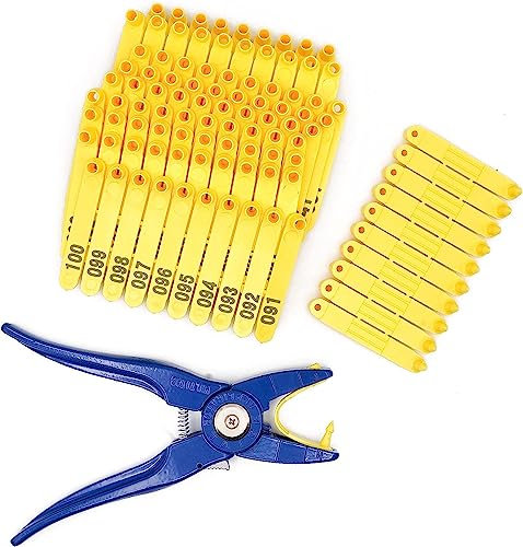 MOGOULUA Universale Pinza Etichette Bovini Orecchie Pinza per orecchio Animale Pinze Per Auricolari in un unico pezzo pinza per Bestiame Tag applicatore Maiale Caprino Animale con numero 001-100