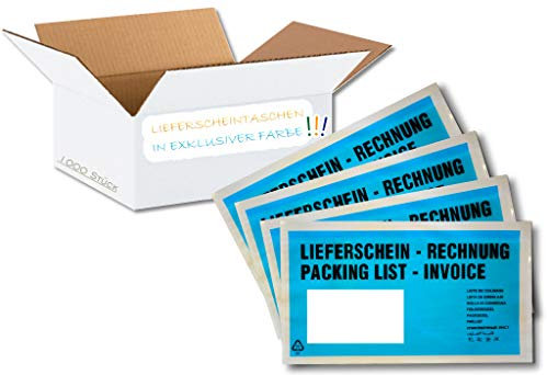 dm-folien Lieferscheintaschen DIN LANG I 1000 Stück I Selbstklebende Versandtaschen mit Aufdruck I Türkis-transparentes Paketzubehör für Lieferscheine & Rechnungen I Versandzubehör aus PP