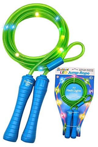 alldoro 63021 Cuerda de saltar LED, cuerda de saltar con 11 LED, cuerda de saltar fitness para niños a partir de 6 años y adultos, 2,4 m - verde