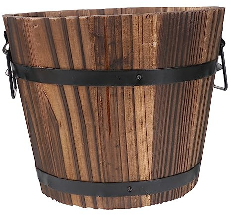 HEMOTON Holz Blumentöpfe Whisky Fass Pflanzer Runde Garten Blumeneimer Großer Blumentopf für Indoor Outdoor Hausgarten Terrasse Dekoration Größe 7,08x5,9inch