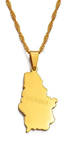 YUANYIRAN Karte Von Serbien Anhänger Halsketten - Charme Afrikanischen Land Karten Flagge Dünne Kette, Hip Hop Ethnische Halsketten Für Frauen/Männer Gold Farbe Party Geschenk Schmuck, 60Cm