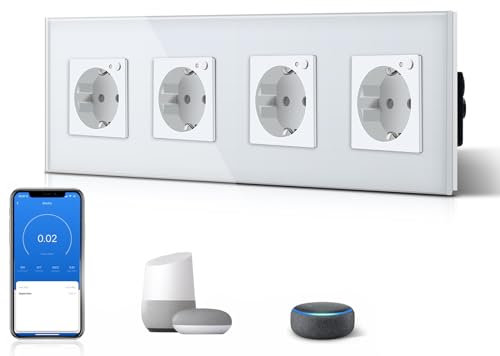 BSEED Schuko Wifi 4 Fach Steckdose Unterputz mit Energieüberwachung 16A Smart Alexa, APP-Steuerung Arbeit mit Alexa/Google Home Stromverbrauch messen, Zeitpläne, Timer, Nur 2.4 GHz Weiß
