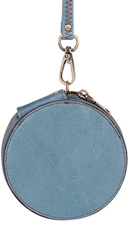 Adorable mini porte-monnaie rond en cuir de vachette pour femme - Super doux et résistant à l'usure - Pour la maison - Bleu clair
