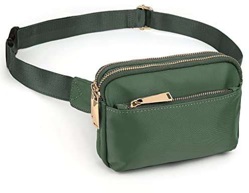 UTO Damen Gürteltasche wasserdichte Bauchtasche Mode Leichte Hüfttasche mit 3 Reißverschlusstaschen für Laufen Radfahren Wandern Sport 0759a Grün