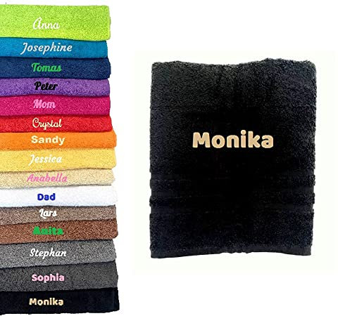 Pet-Jos Badetuch mit Namen Bestickt Duchtuch Geschenk Badetuch 140x70 cm (Black)
