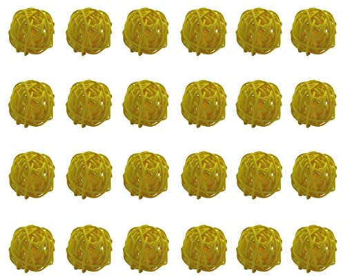 Kidlearn 24 Stück Dekorative Rattankugeln Aus Korbgeflecht, Für Vasenfüller, Raumduftzubehör, Haustierspielzeug (Durchmesser 3 cm, Gelb)