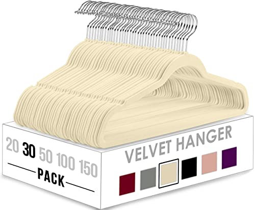Utopia Home Premium Samt Kleiderbügel - rutschfeste & langlebige Kleiderbügel - 360 Grad drehbare Haken - Hochbelastbare Kleiderbügel - 30er Pack, Elfenbein