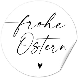 24 Sticker FROHE OSTERN - feine FEDERschrift, 40mm, rund, Aufkleber Ostern