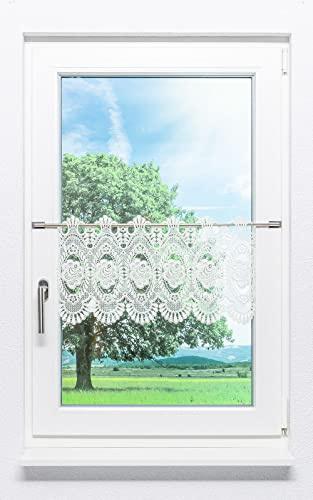 Plauener Spitze Scheibengardine Blumenspitze #1W (BxH) 147cm x 32cm beige